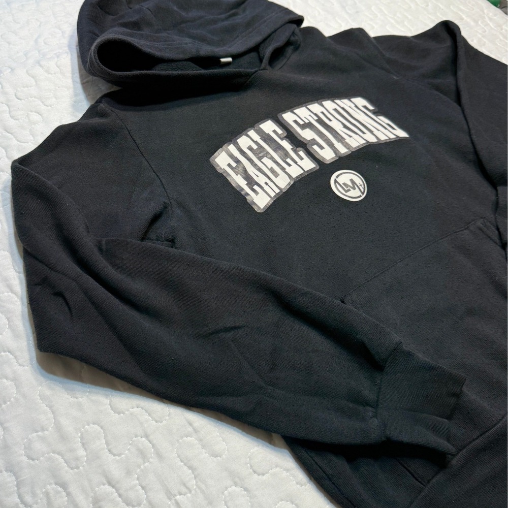 Kid Size L 14-16 Hoodie Black Eagle Strong Pullover ATHLETIC SPORTY SCHOOL BASIC
